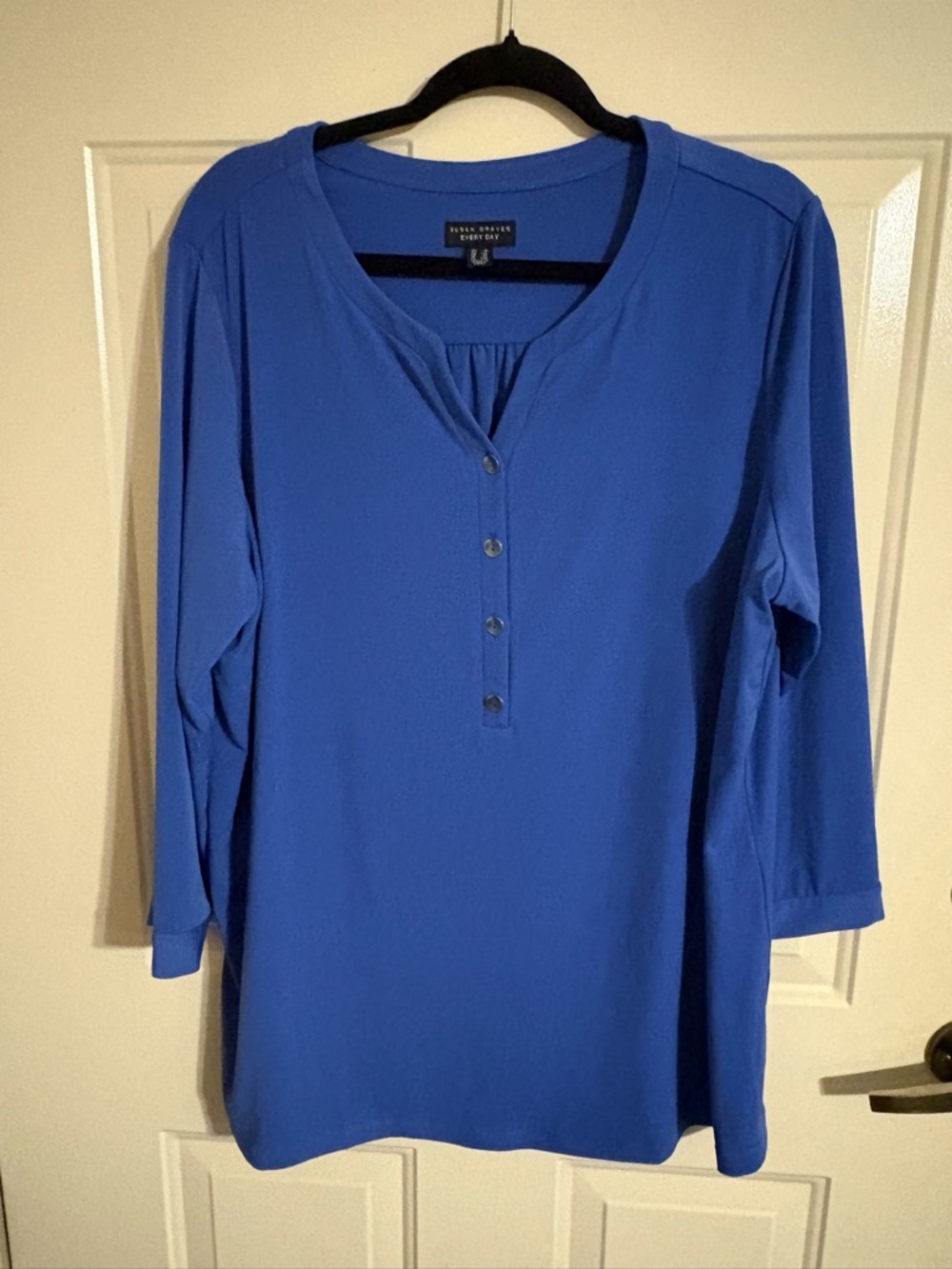 Susan Graver Royal Blue Long-Sleeve Henley Top